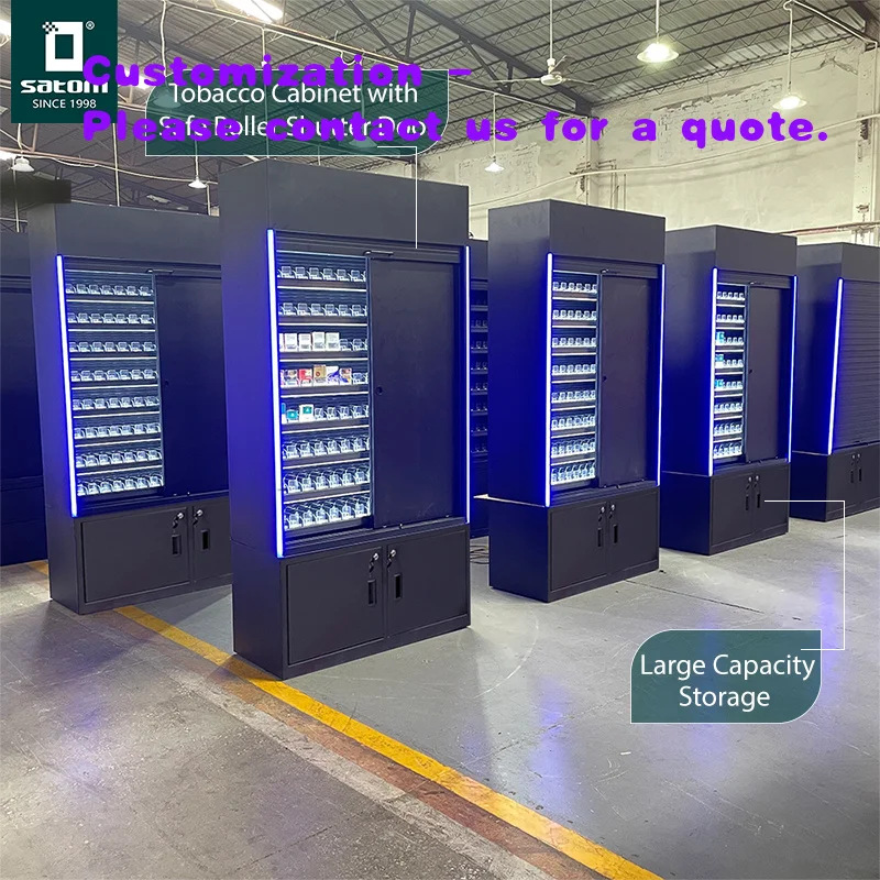 custom.Anti-theft Lockable Door Metal Smoke Display Cabinet with Roller Shutter Various Sizes Boxes