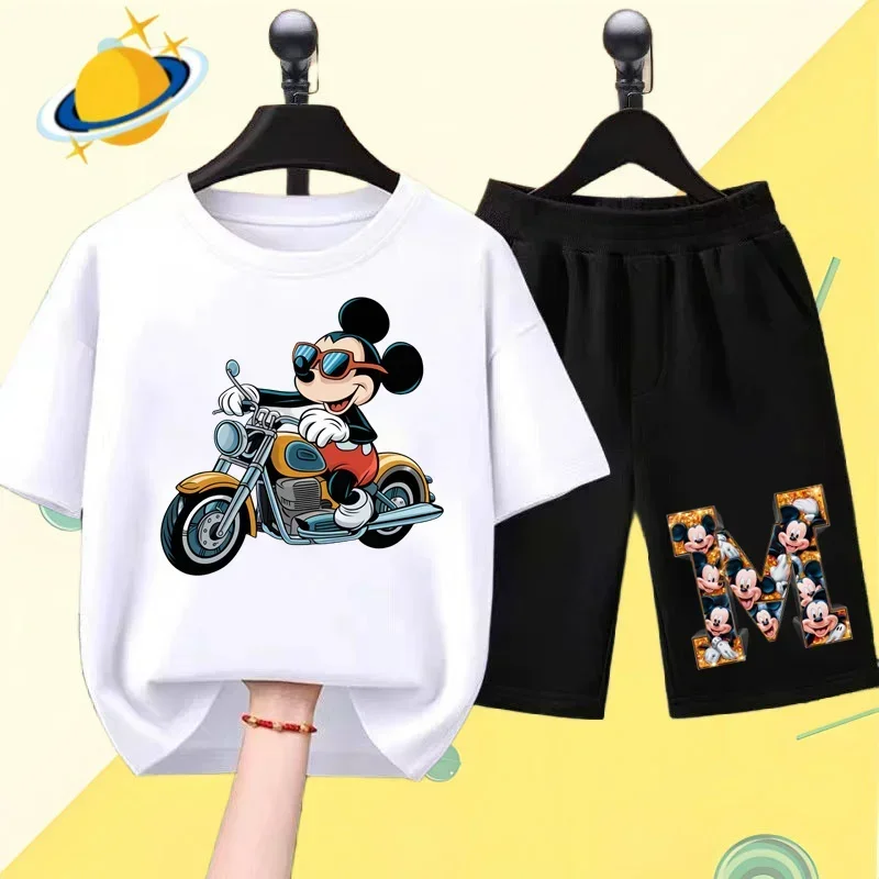 Mickey Mouse Disney Anime children's T-shirt set Sweatshirt Boys Girls Clothing 2 sets short sleeve shorts casual top clothing