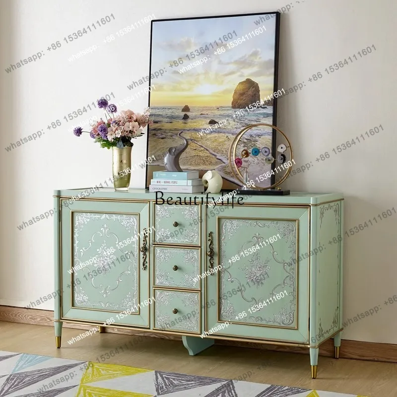 jj5  Best Seller French European Pastoral Decorative Cabinet Retro Two-door Three-bucket Storage American Porch Painted Art Dini