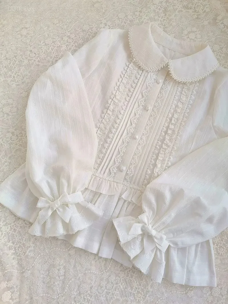 Bow Peter Pan Collar Women's Blouses Long Sleeve Shirts Gentle Ropa Mujer Beautiful Roupas Feminina Blusas Sweet Lolita Tops