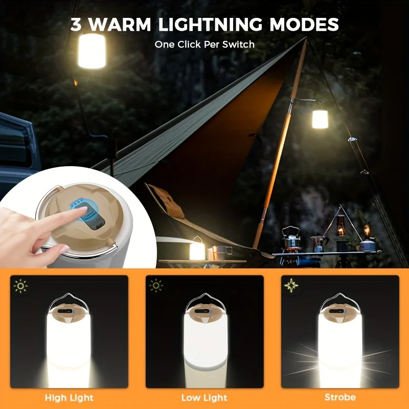 LED Camping Lantern Mini Camping Lamp Warm Light Portable Lights Dimmable Waterproof Tent Lamp for Camping Hiking Emergency