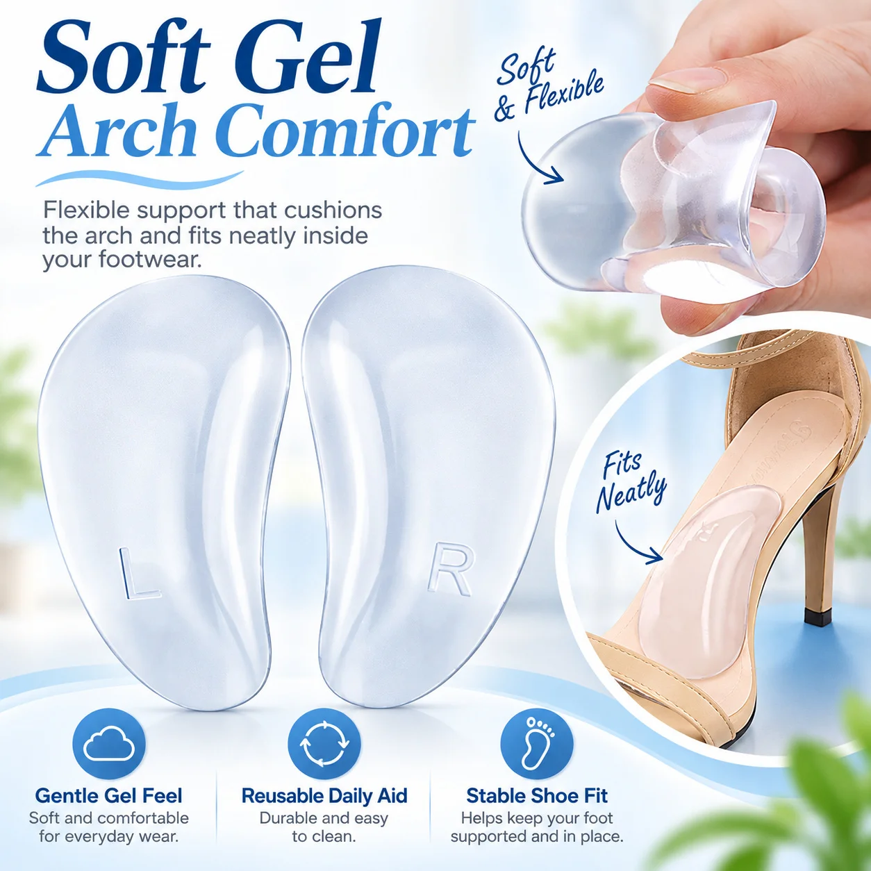 Blisters Prevention Gel Arch Support Cushions Comfortable Adhesive Insoles Women Wear Resistant Pain Relief Anti Slip CORRECTiON
