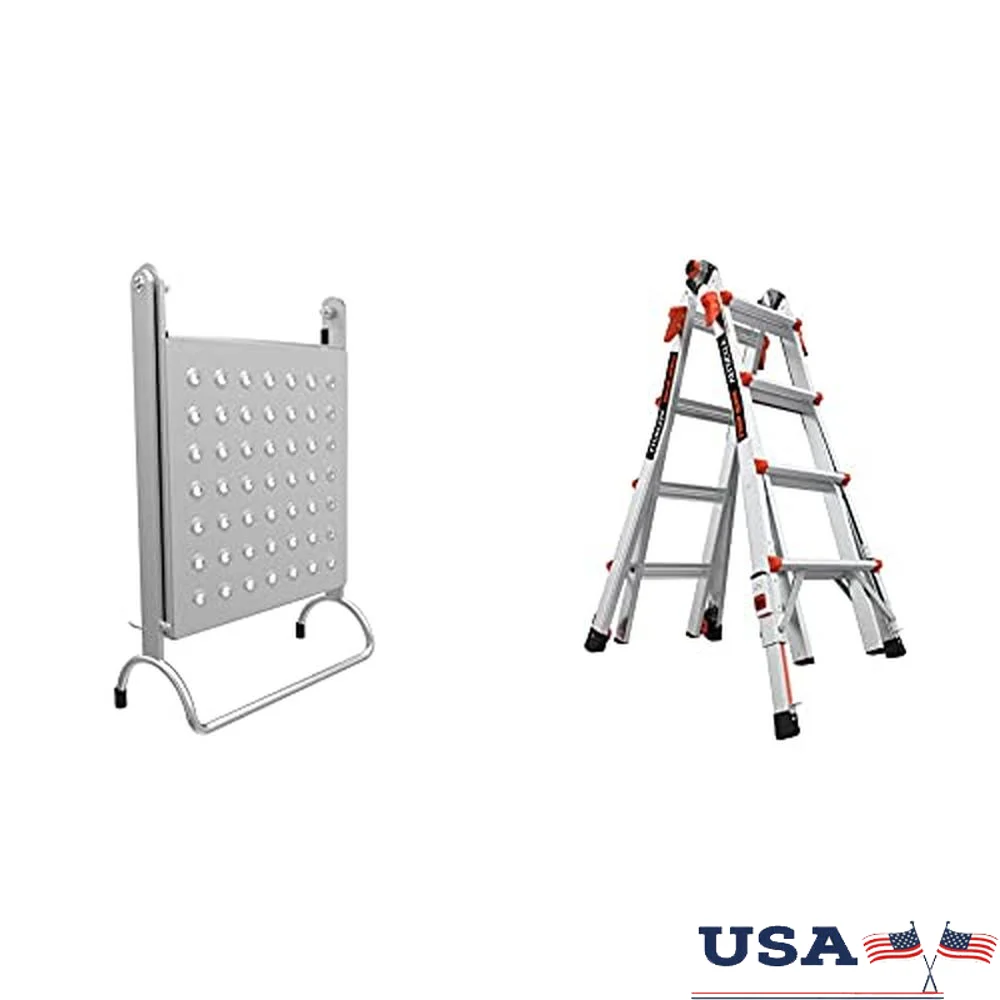 17 Ft Multi-Position Ladder with Work Platform & Ratchet Leg Levelers Aluminum Construction 375 lb Capacity