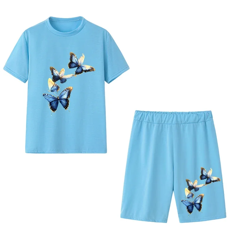 Conjuntos informales de dos piezas para mujer, ropa informal de verano, camisetas de manga corta con cuello redondo, chándal diario para mujer, pantalones cortos, trajes a juego