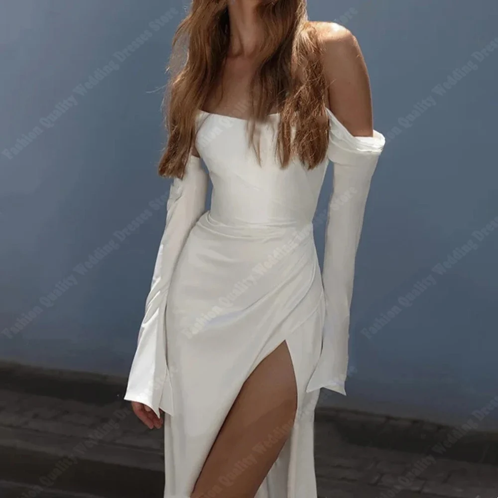 

Off The Shoulder Women Wedding Dresses Elegant Long Sleeves Satin Bridal Gowns Engagement Banquet Vestidos De Novias Customized