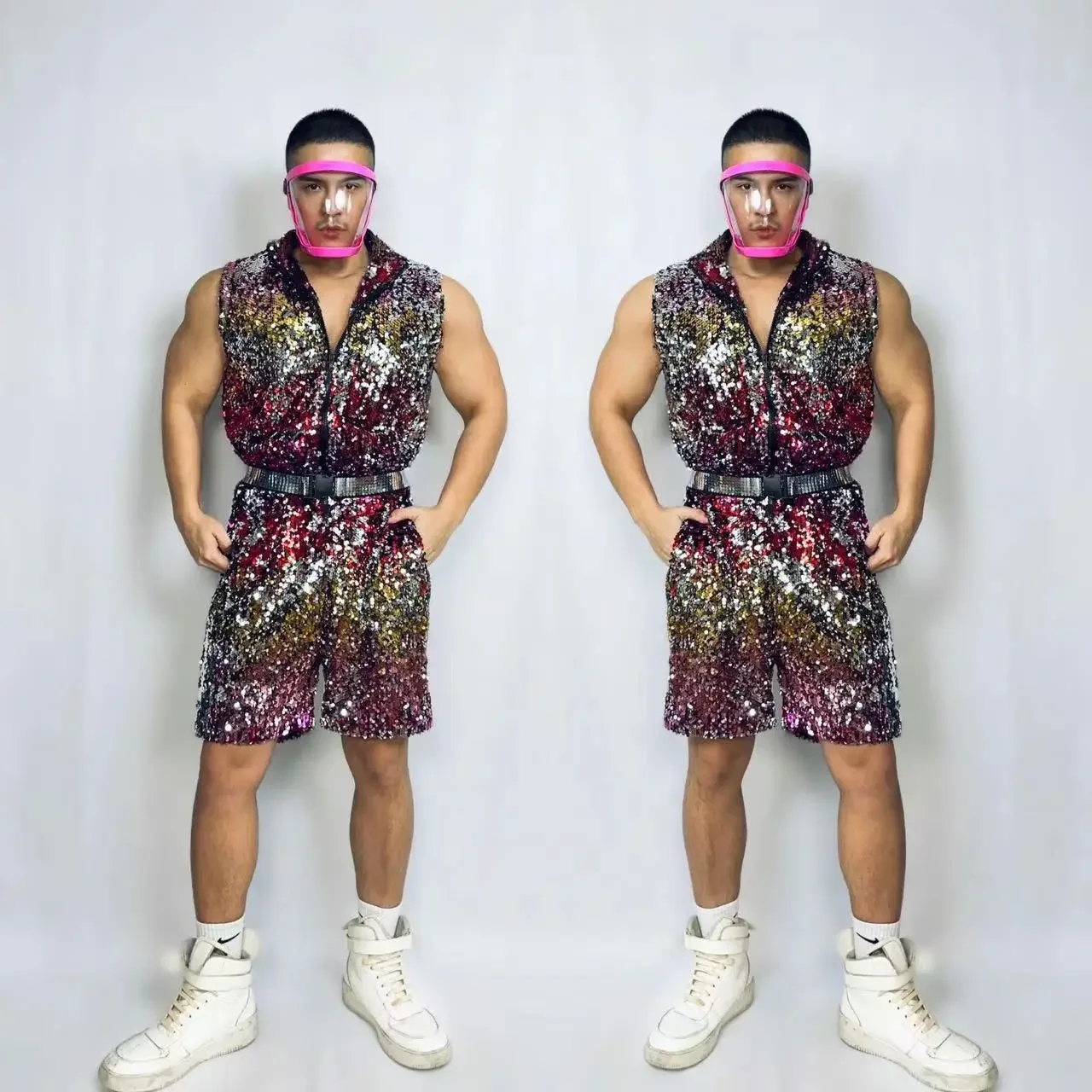 

Блестящий красочный комбинезон без рукавов с блестками, одежда для выступлений в стиле хип-хоп, одежда для уличных танцев, сценический костюм для ночного клуба