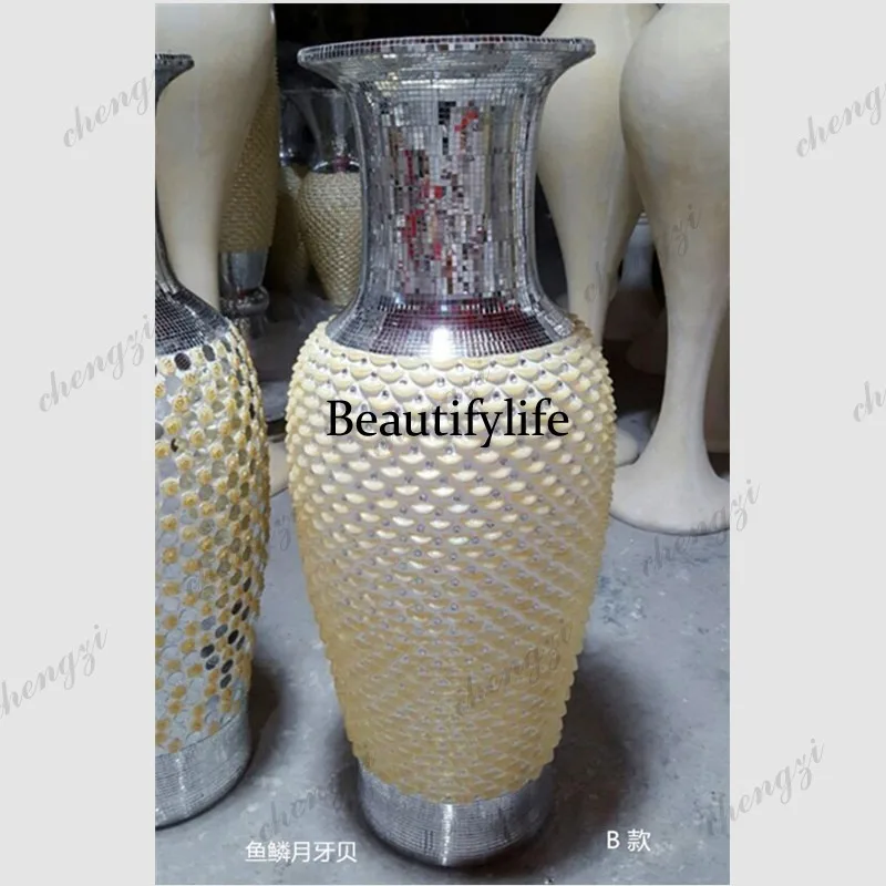 A95 simple wine jar type simulated flower floor vase with fine glass caliber hotel shopping mall ornament
