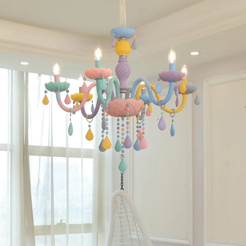 

European Children Rainbow Chandelier Designer Macarone Lights Led Candle Light Children's Bedroom Princess Room Kawaii Light