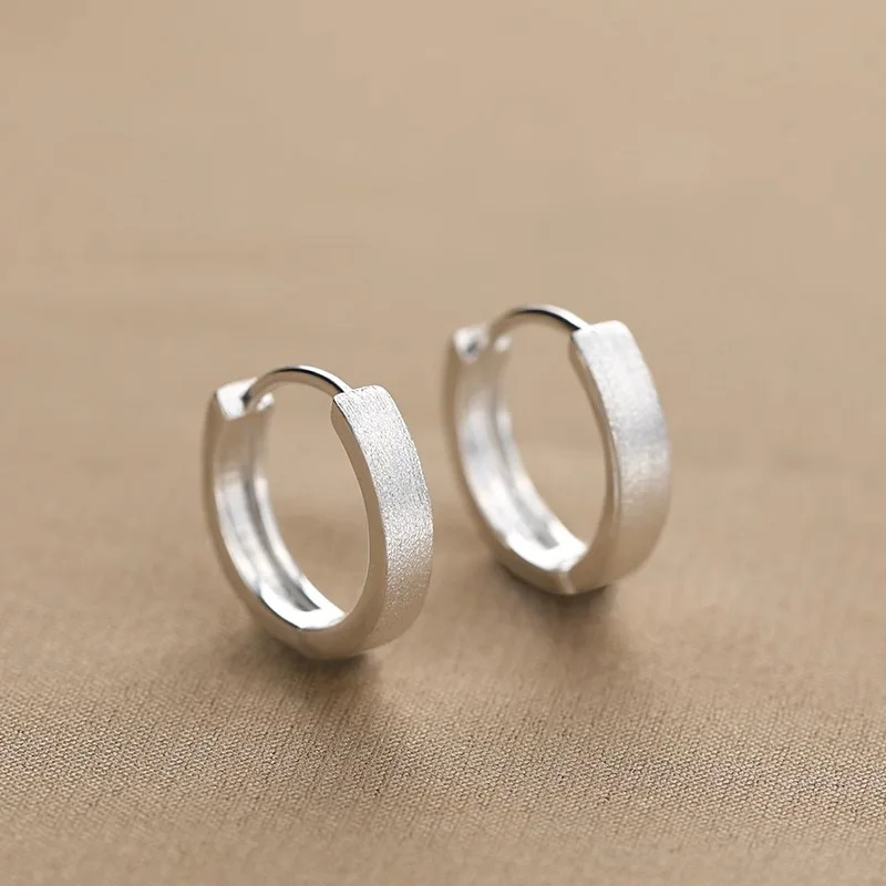 New 925 Sterling Silver Hoop Earrings Clip Matte Circle Geometric Punk For Women Girl Gift Jewelry Dropshipping Wholesale