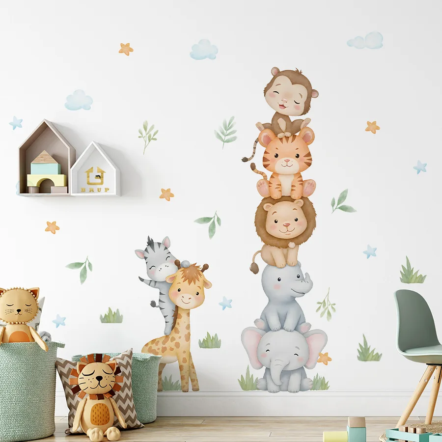 

Cartoon Cute Animals Wall Stickers Monkey For Children's Room Baby Kids Bedroom Decor Wallpaper Removable Poster Home Decoration