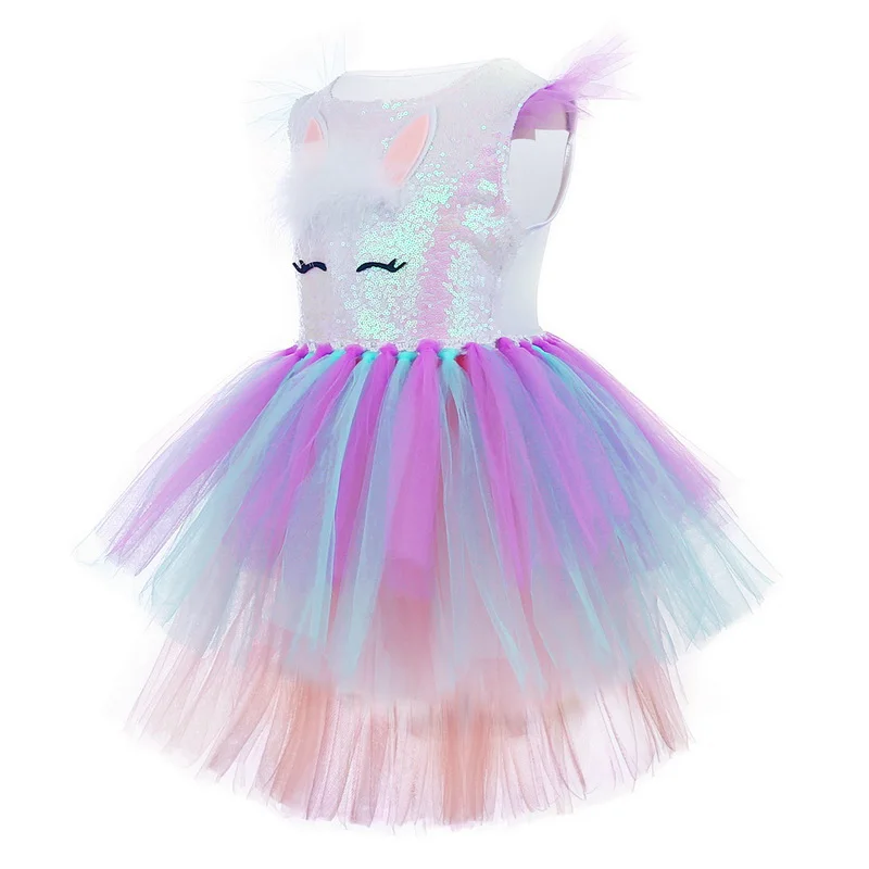 Kids Cartoon Rabbit Costume Girls Easter Birthday Party Sequin Rainbow Cake Tutu Dress Christmas Nylon Mesh Princess Dresses