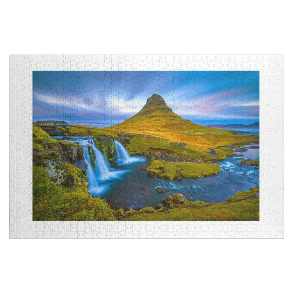 Kirkjufell Mountain Island Puzzle, personalisiertes Spielzeug, individueller Name, Kinderspielzeug, Holz für Erwachsene, Puzzle