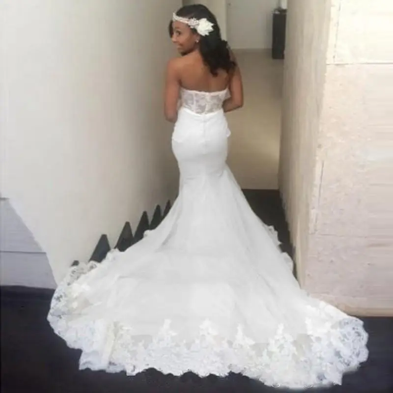 Vestidos de novia de sirena con apliques de encaje clásicos personalizados Robe De Mariée 2025 tren capilla Vintage de talla grande nupcial G