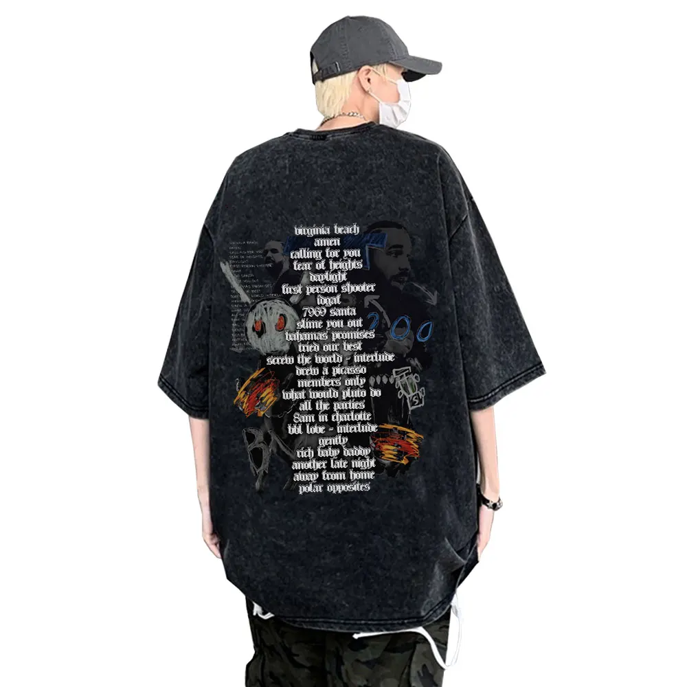 

Washed Vintage Rapper Drake T-shirt Album for All The Dogs Fashion Cool Graphic T-shirts Men Women Hip Hop Oversized T Shirts