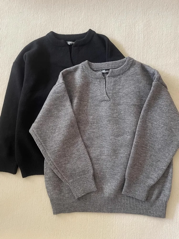 

Cleanfit Henry Collar Knitwear Men's Winter Lazy High-End Small V-Ne Base Layer Sweater Jaet Loose Fit Polyester Fiber
