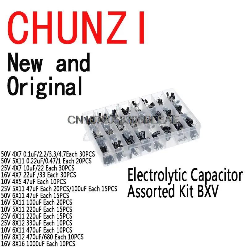 500PCS/LOT 24Values Aluminum Mix Electrolytic Capacitor Assorted Kit BXV And Storage Box 16-50V 0.1UF-1000UF