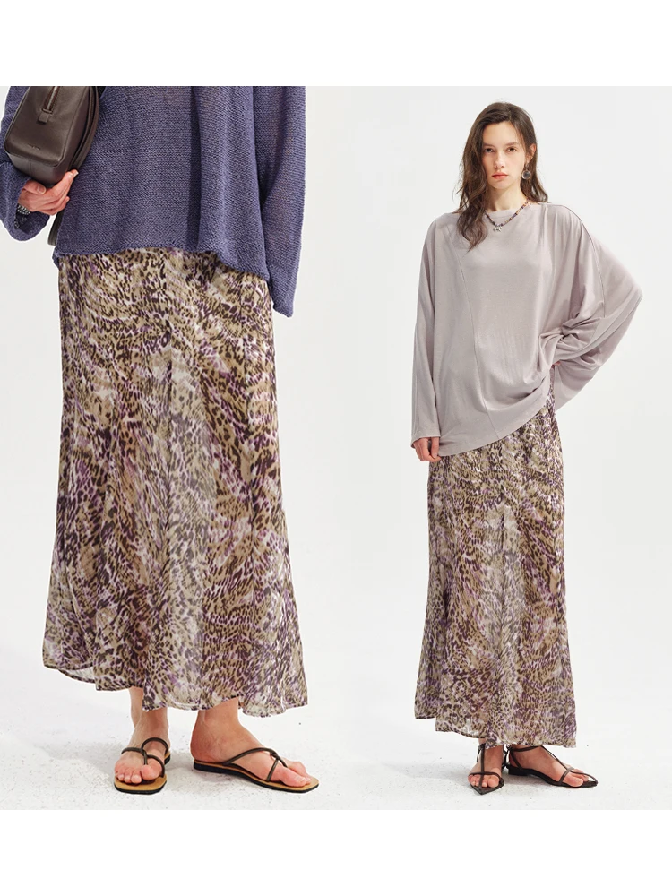 

Ультрамягкая фиолетовая юбка-миди с асимметричным леопардовым принтом, приталенная, А-силуэт, из шелка, с низкой талией, для женщин, из ткани с принтом