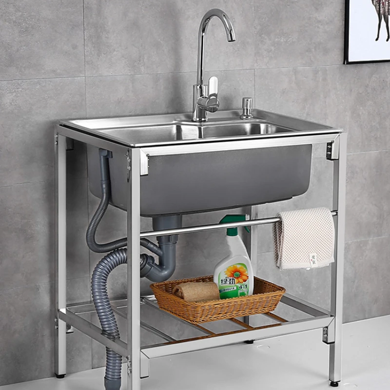 Simple sink household kitchen stainless steel sink with bracket single-slot washbasin double-slot washbasin washbasin