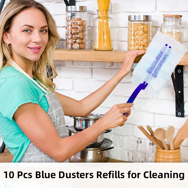 Blue Fluffy Dusters Refills Compatible for FLASH/PLEDGE/SWIFFER Dusters, Disposable Electrostatic Duster for Cleaning, Manual Du