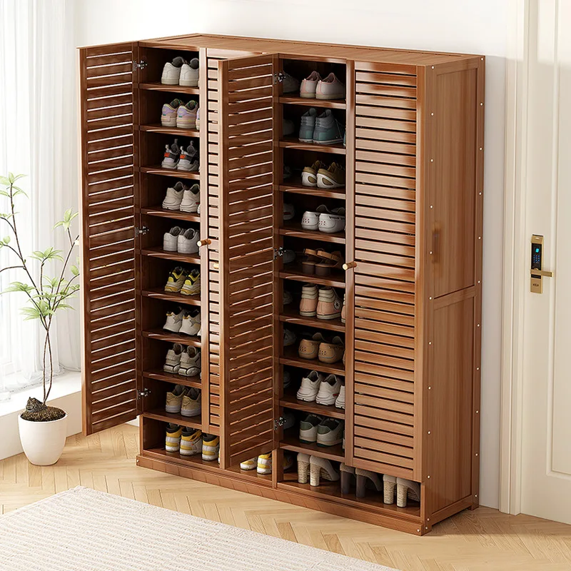 High shoe cabinet Multi-layer household porch cabinet Door shoe rack Large capacity space saving balcony Solid wood bamboo