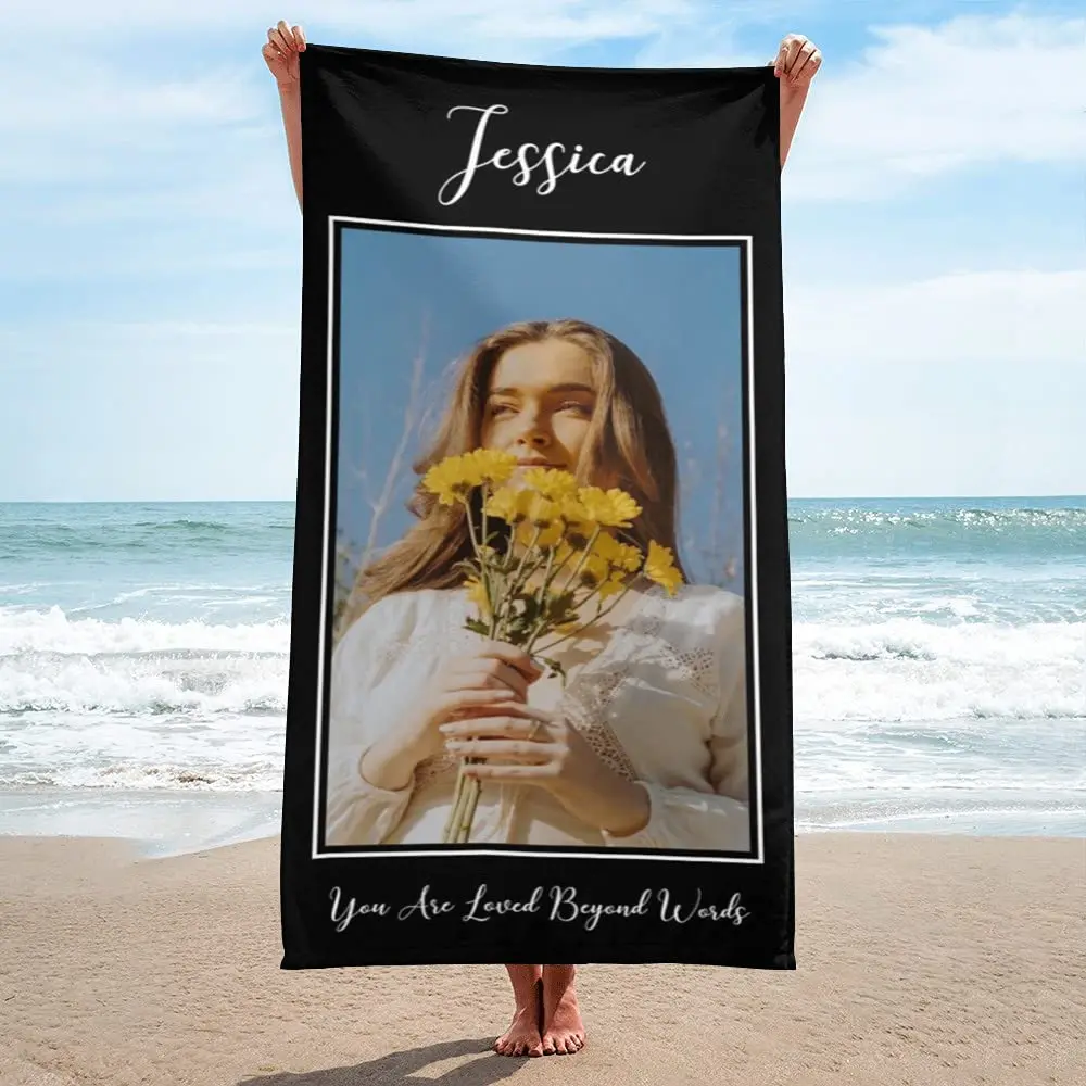 Personalized Beach Towels for Adults Men Women Kids Custom Bath Towel with Photos Collages Swim Pool Towel Valentine\'s Day Gifts