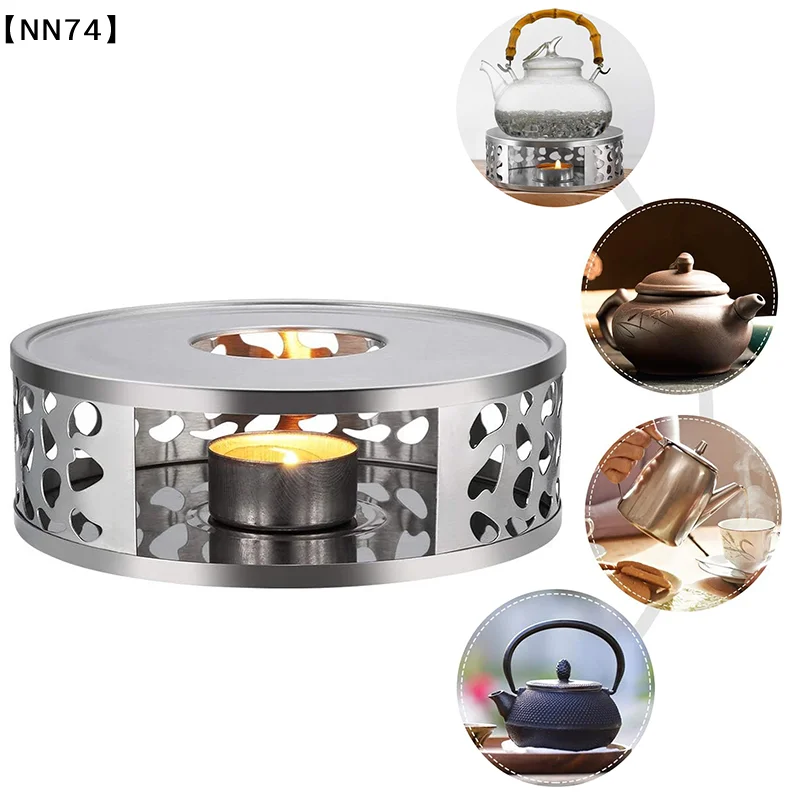 【NN74】Stainless Steel Tea Teapot Stand Heater Candle Round Base Heater Coffee Milk Candle Holder Stove Crazy Volcano Oil[J]【W4】