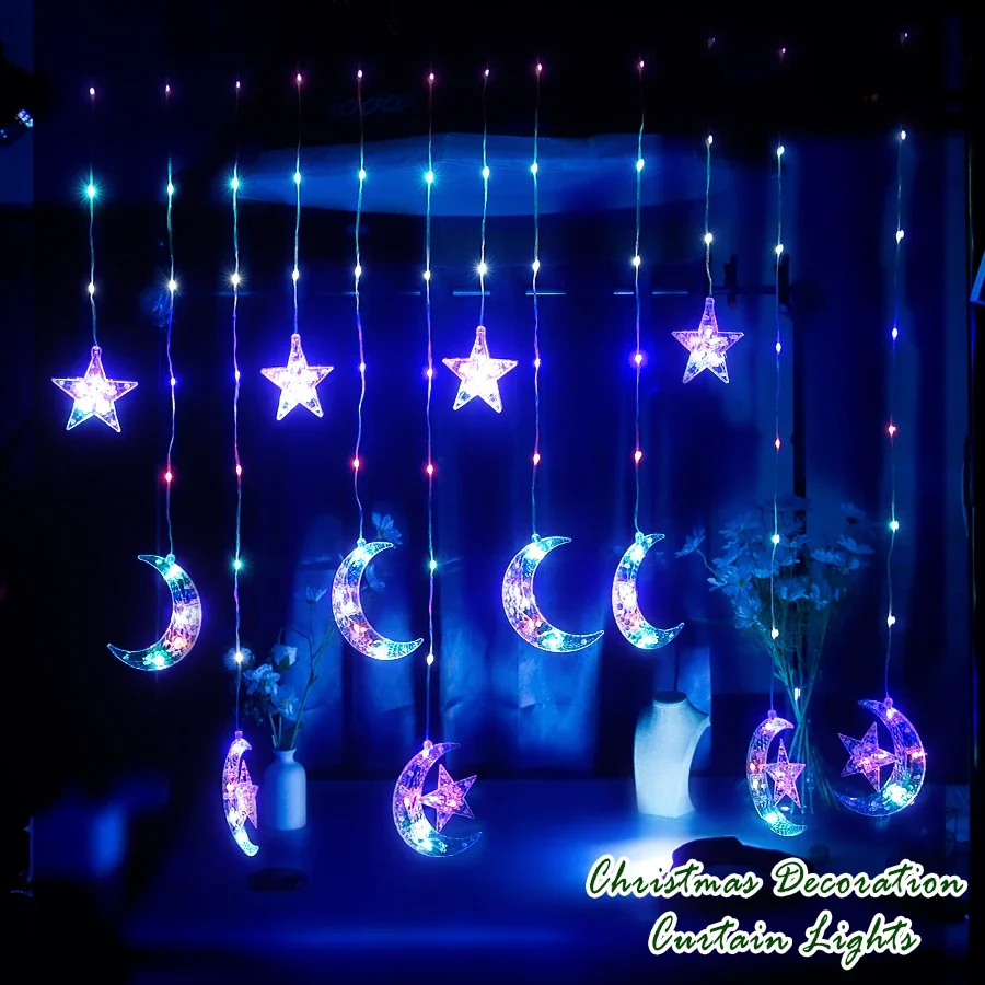 عيد الميلاد نجمة القمر سلسلة أضواء الاتحاد الأوروبي التوصيل LED وامض الجنية أضواء قطاع ، مقاوم للماء لقضاء عطلة حفل زفاف شجرة عيد الميلاد ديكور #3