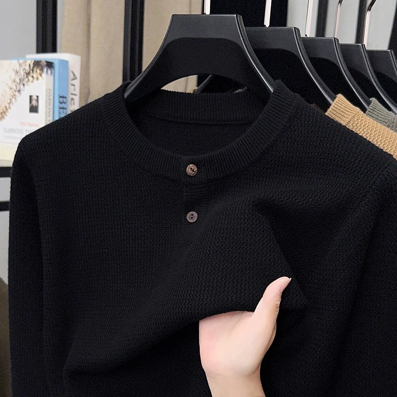 Maglione lavorato a maglia a maniche lunghe in tinta unita bello da uomo slim fit autunno primavera e autunno camicia base girocollo versatile