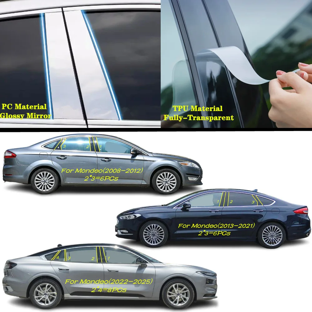 

For Ford MONDEO 2008-2012 2013-2017-2025 Car TPU/Glossy Mirror Pillar Post Cover Door Trim Window Molding Sticker Accessories