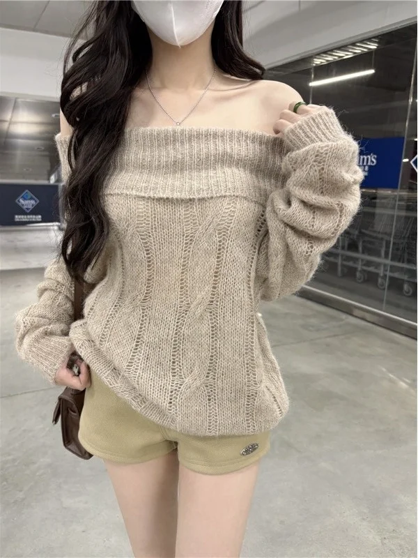 Morbido e accogliente maglione lavorato a maglia una spalla allentato da donna Sle Autunno 2025 Casual dimagrante semplice abbinato tutto allentato Top