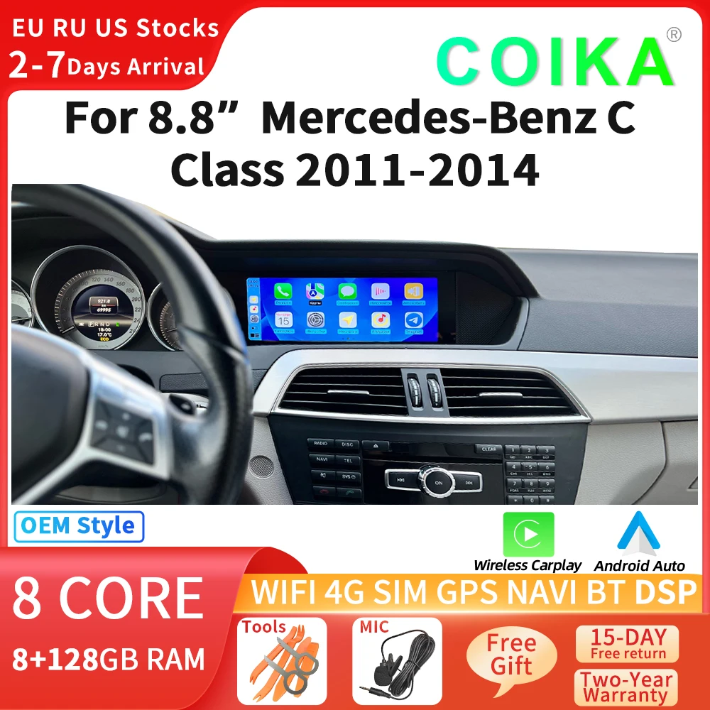 COIKA OEM Stil Android Araç GPS Radyo Ekranı İçin Mercedes W204 2011-2014 BT Carplay 8+128GB RAM Carplay Multimedya Stereo