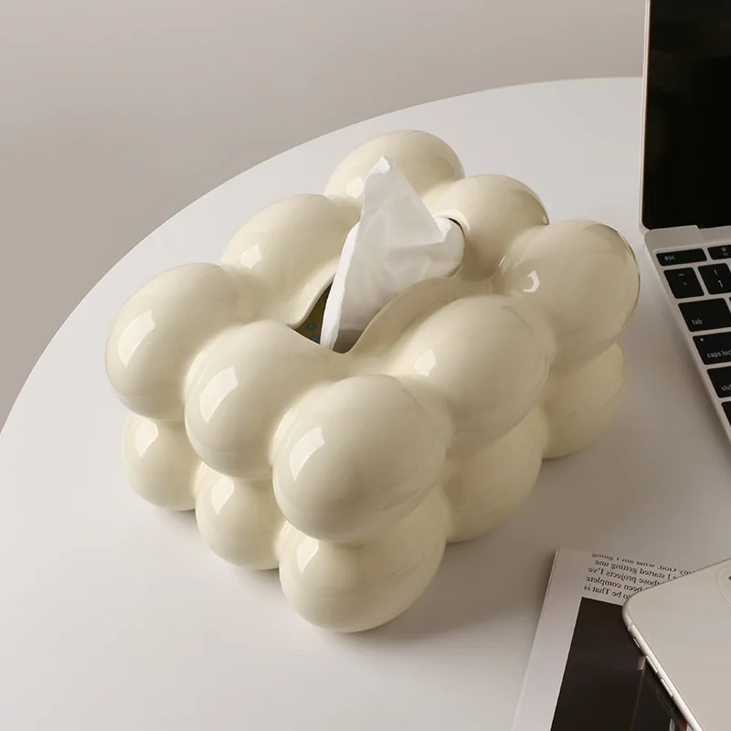 

Luxury Minimalist egg ball shape Tissue Box Design Sense Decoration Creative Ceramic Drawer Box Cross-border Supply