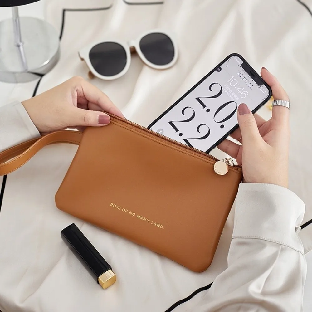 Portable Zipper Card Holder Wallet Ultra-thin PU Leather Makeup Bag Solid Color Multi-purpose Storage Bag Women