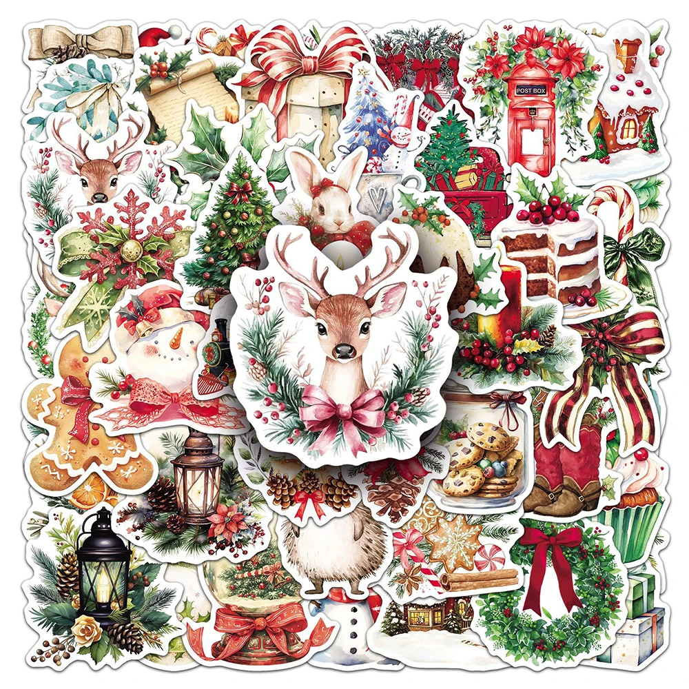 

10/30/50pcs Vintage Christmas Santa Claus Aesthetic Cartoon Stickers Cute Decals Kid Toy DIY Stationery Phone Waterproof Sticker