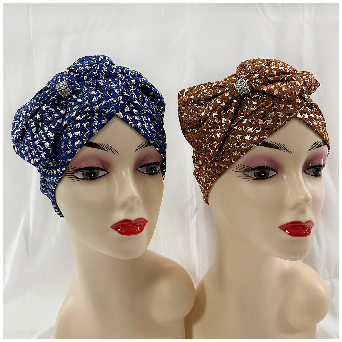 Wholesale Order Fashion Muslim Female Turban Hat Gold Stamp Velvet Hot Rhinestone Solid Indian Beanie Hair Bonnet Cap For Women