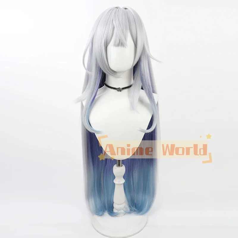 Game Impact Skirk Cosplay Wig Long Silver White with Blue Gradient Heat Resistant Synthetic Hair Anime Wigs + Wig Cap