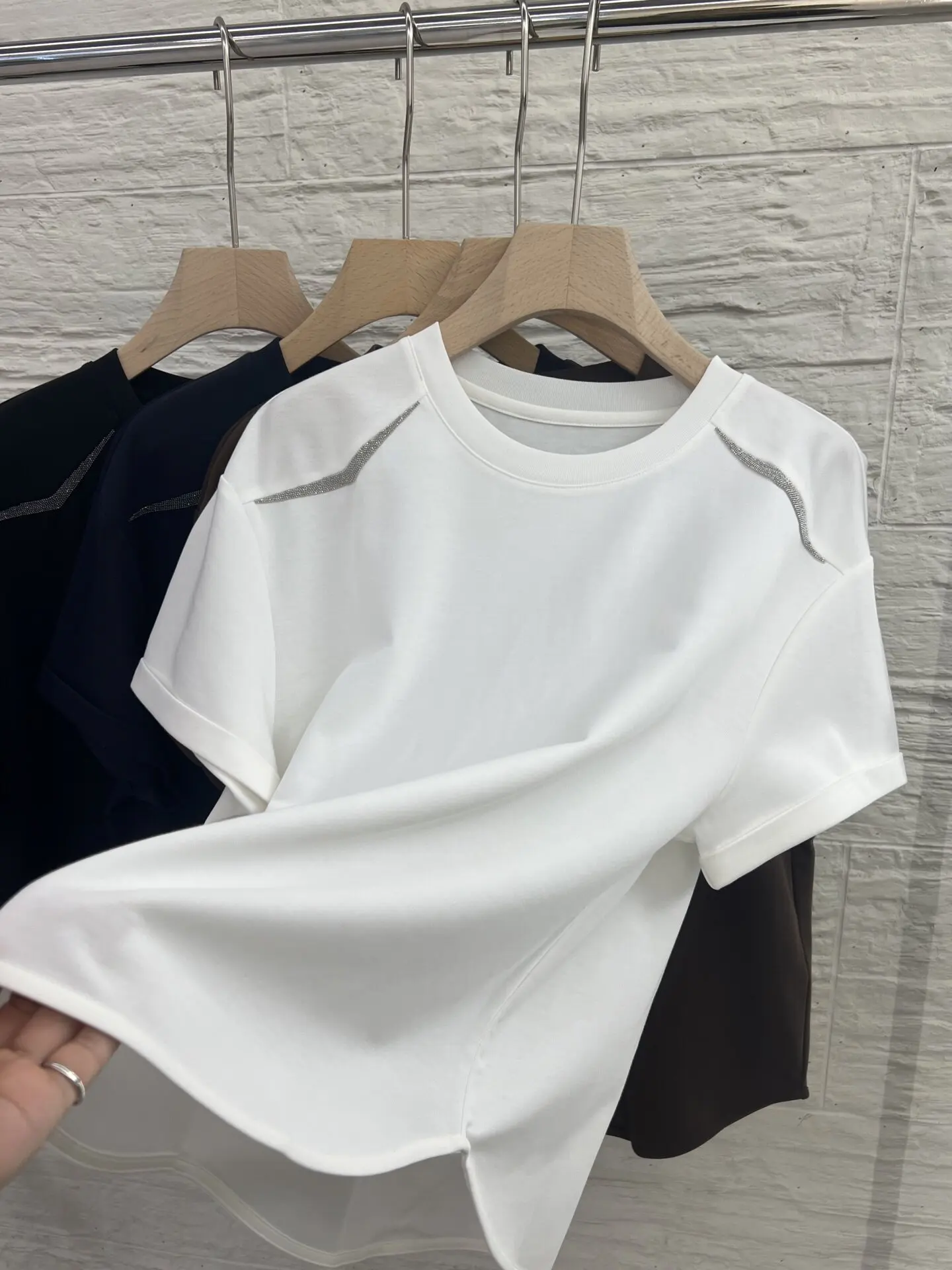 

New Spring/Summer Women'S Round Neck Pile Cotton Short Sleeve T-Shirt - Stylish, Versatile, And Elegant