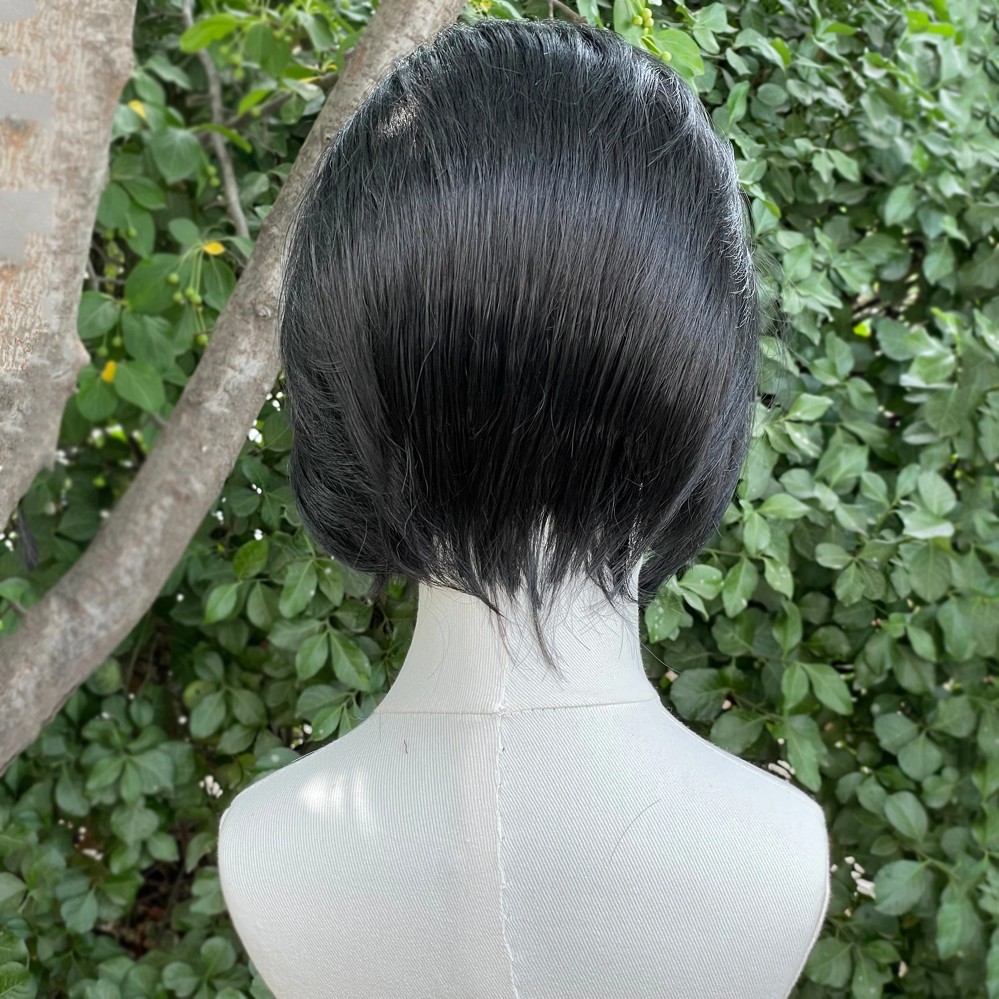 Jet hitam pendek potongan Bob sintetis renda depan wig untuk wanita Cosplay wig untuk pria rambut alami tanpa lem 13x4 renda depan wig