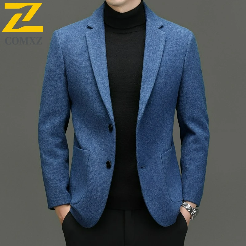 

COMXZ Autumn Winter Woolen Trench Coat New Mens Business Casual Thickened Wool Blend Jacket Fashion Comfortable Office Blazer