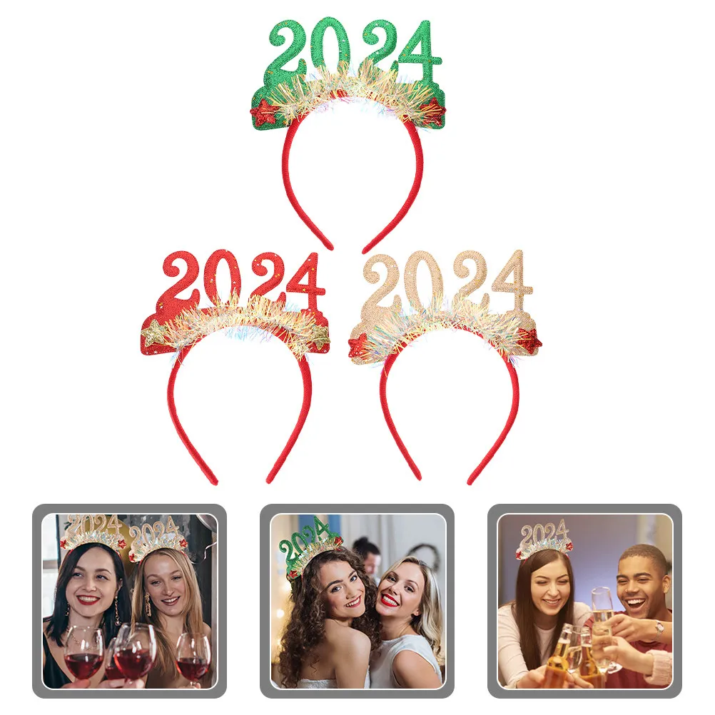 

Набор из 3 ободков для волос на день рождения для взрослых женщин, новогодний ободок 2024, блестящая повязка на голову, аксессуары для вечеринок и свадеб