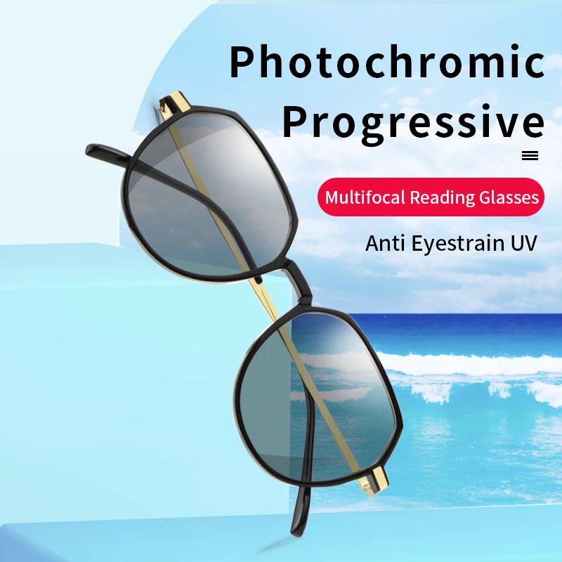 Photochromic Progressive Reading glasses Computer Readers No Line for Far and Near Dual-use Presbyopia Eyeglasses Women