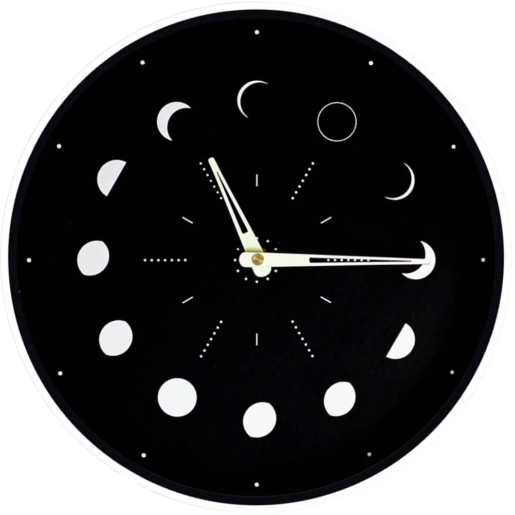 

Moon Phase Luminous Wooden Wall Clock Silent Non Ticking Round Wall Decor for Bedroom Living Room Office Glow in Dark Clock