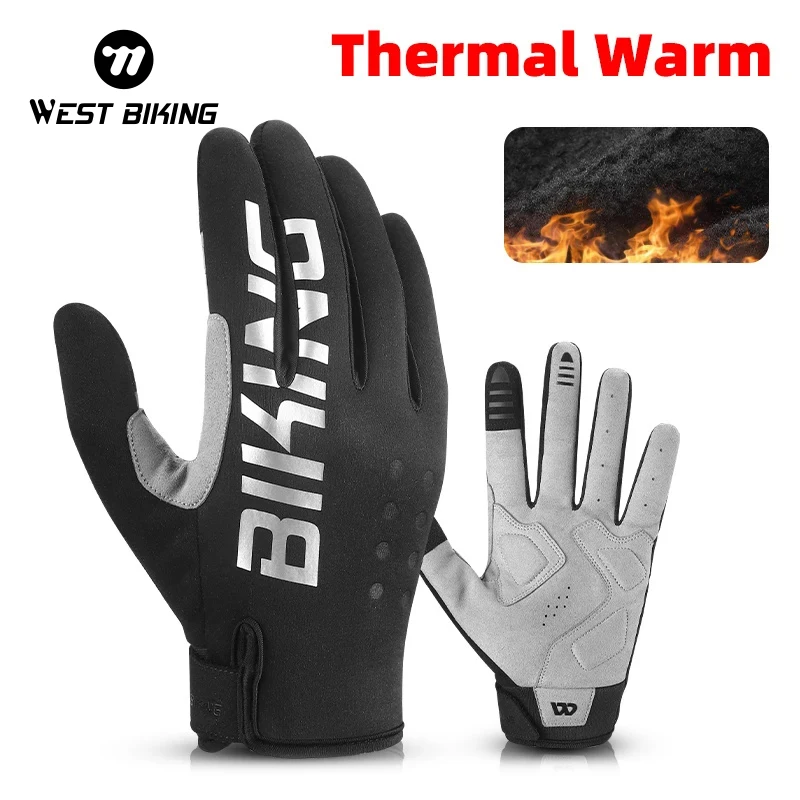 WEST BIKING Cycling Gloves Touch Screen Windproof MTB Bike Full Finger Gloves Warm Bicycle Motorcycle Winter Autumn Sport Gloves