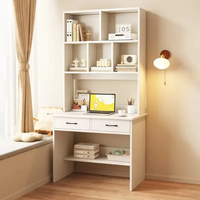 Solid wood desk bookshelf integrated small apartment household desktop computer desk student bedroom learning writing desk