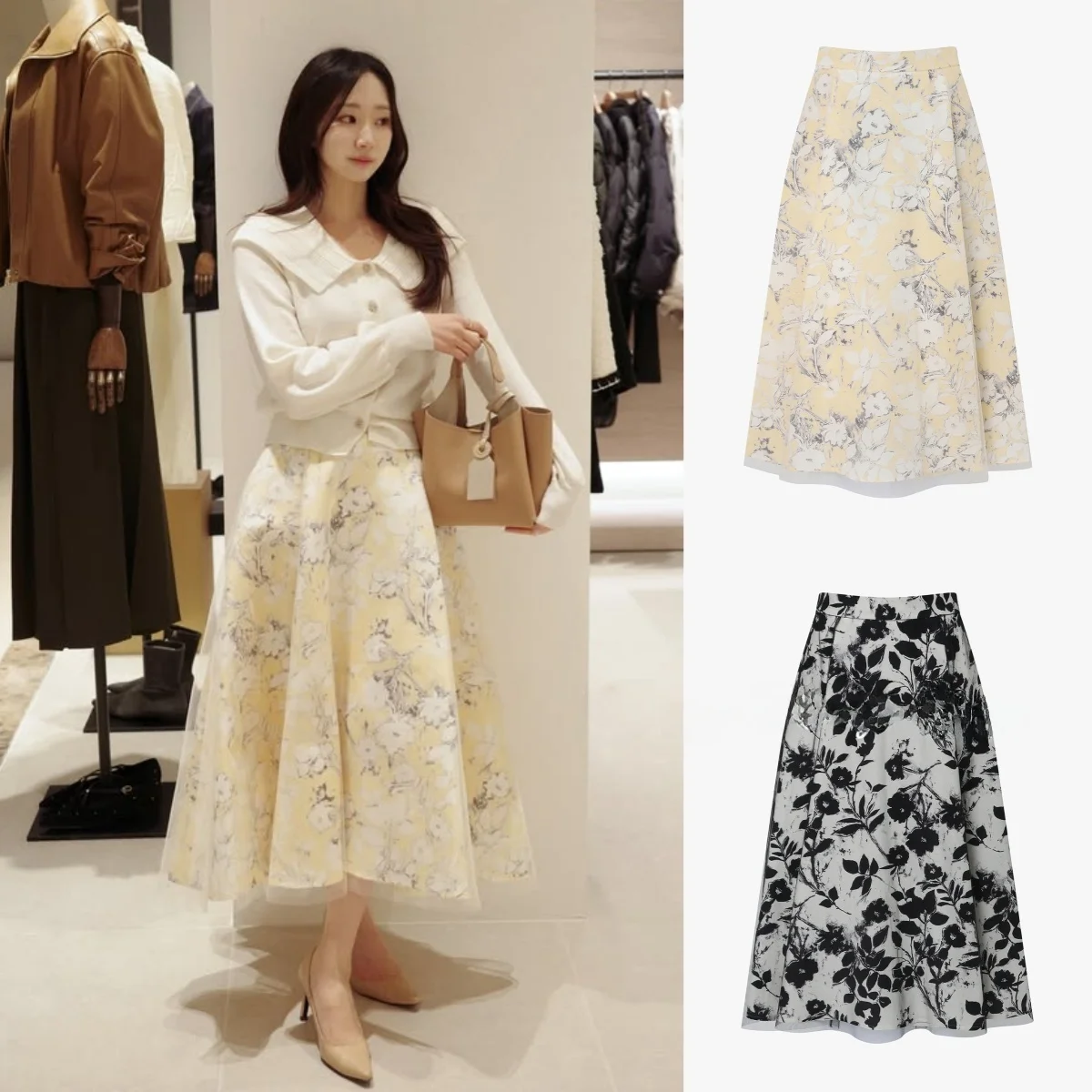 

Юбка А-силуэта с высокой талией, широким подолом и принтом, универсальная, для повседневной носки, в корейском стиле, для женщин