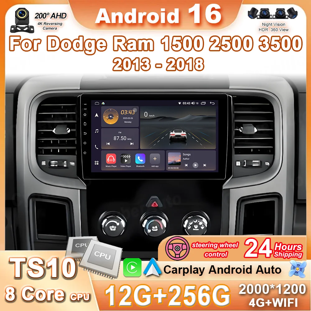 

Android 16 For Dodge Ram 1500 2500 3500 2013 - 2018 Car Radio Head Unit Auto Stereo Multimedia Video Monitor GPS Navigation DSP