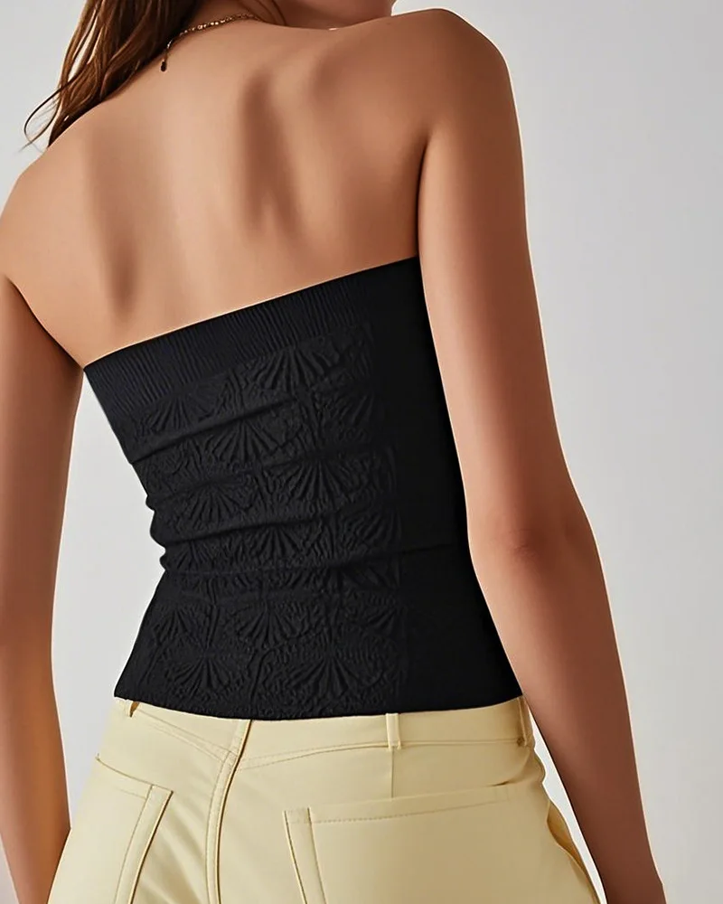 Damska seksowna bluzka bandeau Y2K z żakardu, elastyczna bielizna modelująca, seksowna, oddychająca bluzka bez rękawów.