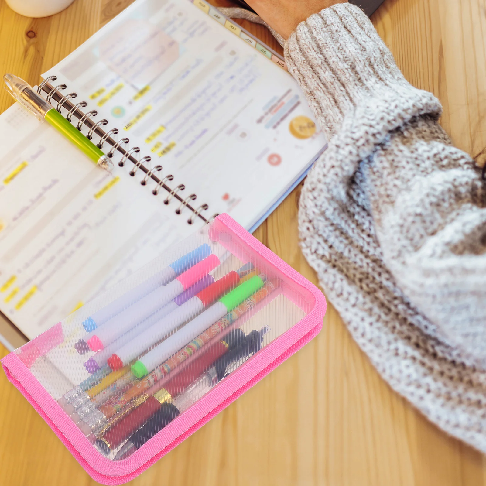 

Transparent Clear Zippered Pencil Pouch Stylish Pencil Case Plastic Pen Holder Stationery Organizer for School Office