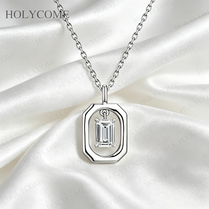 Smaragdschliff Moissanit-Anhänger 925 Sterling Silber Rechteckige Plakette Halskette D-Farbe Minimalistischer Alltagsschmuck Feiner Schmuck – Detail 8