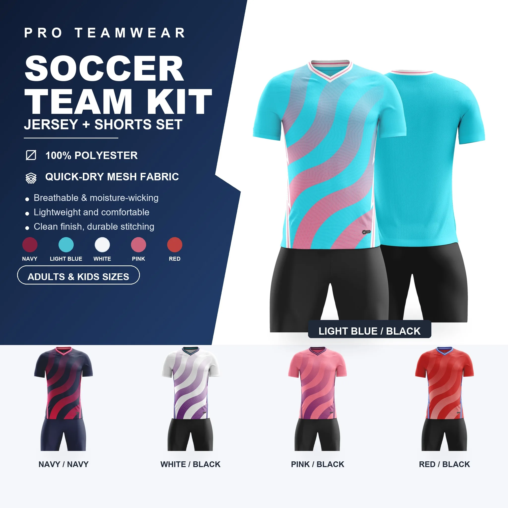 Soccer Jersey Set for Adults Kids Quick Dry Football Training Uniform Shirt and Shorts Kit Color Block Sleeves Team Sportswear